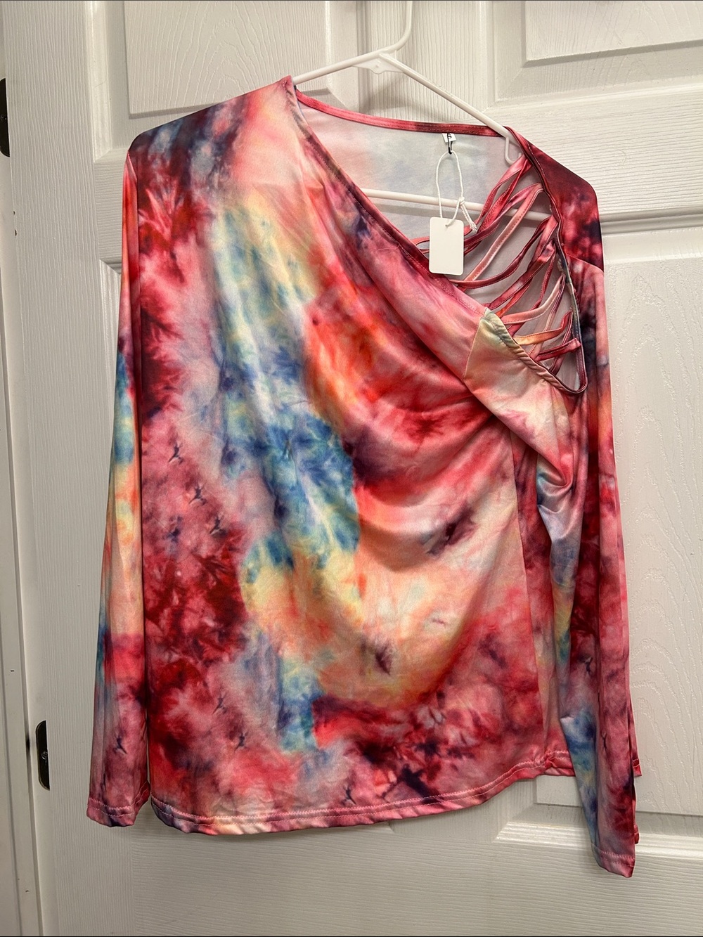 Tie-Dye Long Sleeve Cutout Women's Top - Pink Multi Boutique Brand